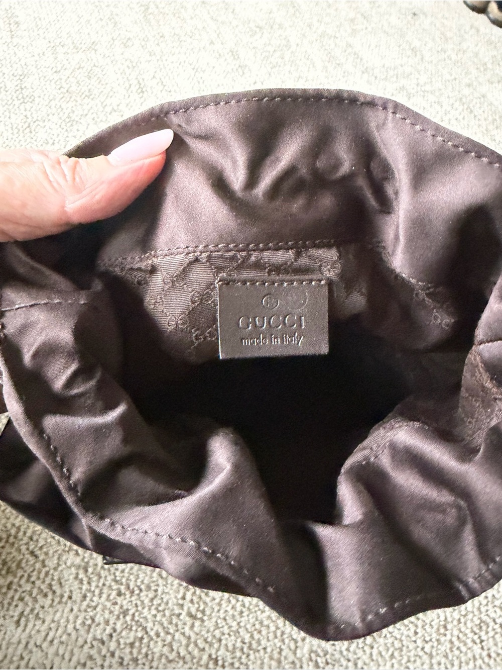 Brown Silk Drawstring Pouch Bag - Picture 5 of 5